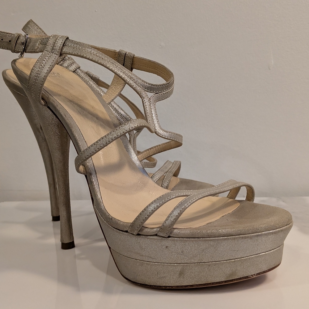 Versace Champagne Strappy Stiletto Sandals